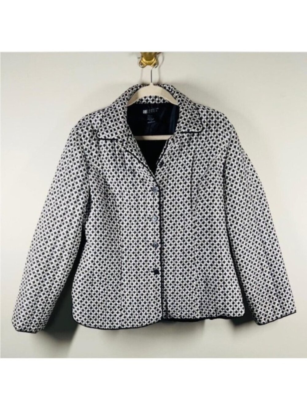 Vintage Carole Little size Large Black and White Silk Patterned Jacket - Picture 1 of 7